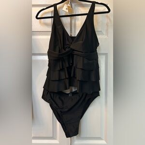 CUPSHE Black Ruffled Tankini Swimsuit